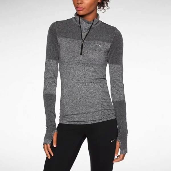 Nike Dri FIT Knit Long Sleeve Half Zip Womens Running Shirt 546043 010 A PREM